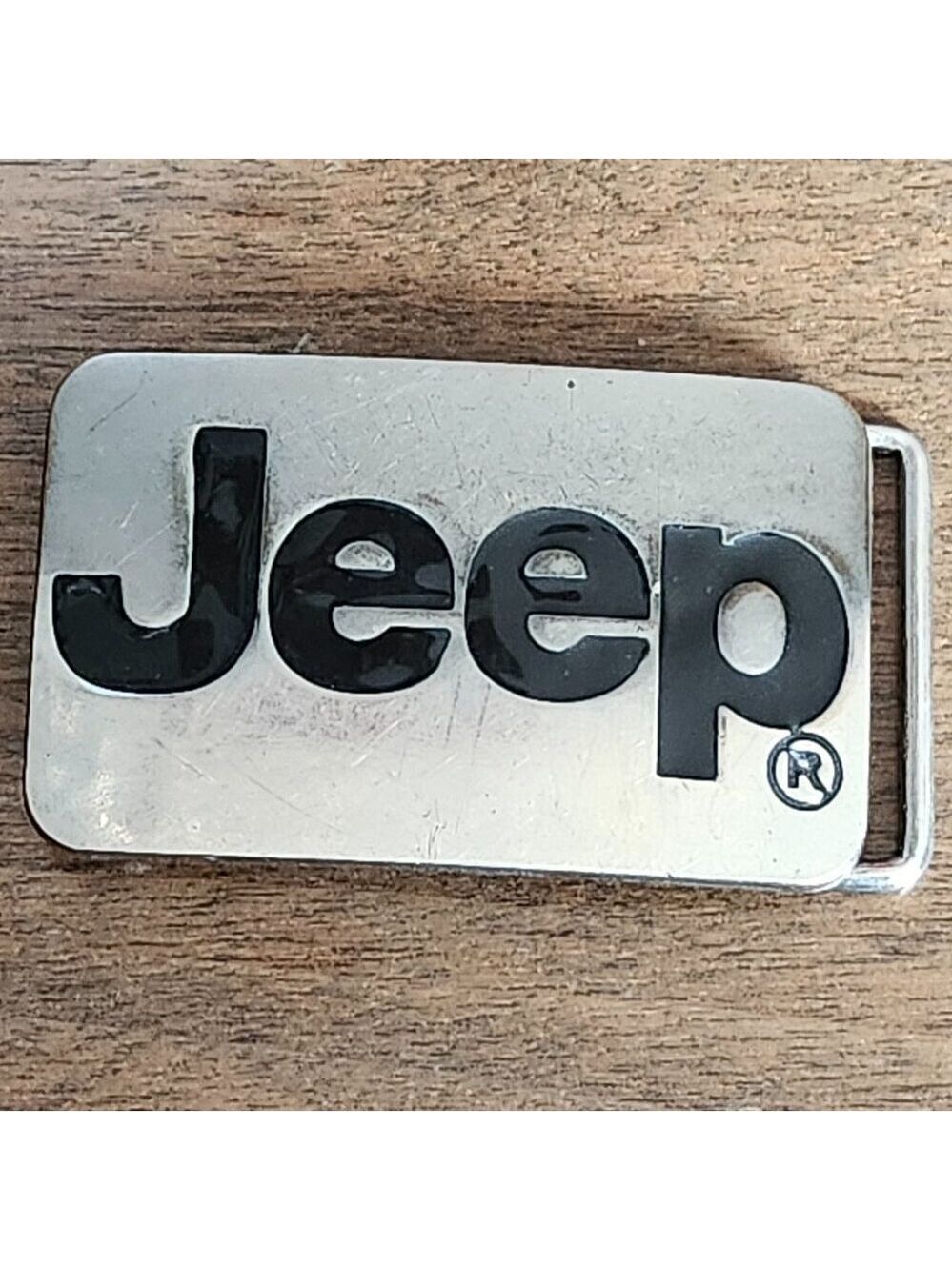 Vintage JEEP Belt Buckle Metal Chrome Two Tone